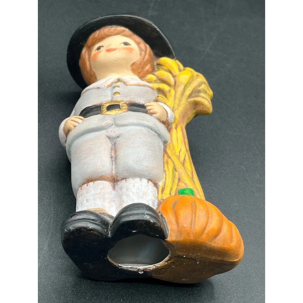 Vtg Ceramic Pilgrim Boy Figurine Thanksgiving Harvest Decor 6
